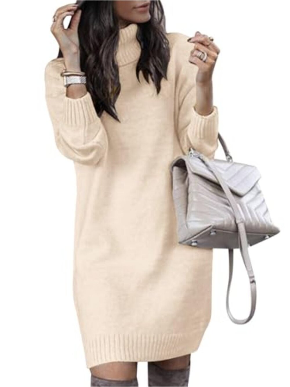 Turtleneck Oversized Knit Sweater Dress Mini Pullover Fall Winter
